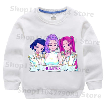 K-pop Demon Hunters Round-Neck Sweatshirt – Cute Anime Cartoon Hoodie for Children, Boys & Girls, Spring & Autumn Sport Fashion