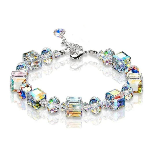 Delysia King Trendy Cube Crystal Bracelet – Luxurious Versatile Wrist Chain Jewelry for Women & Best Friend Gift