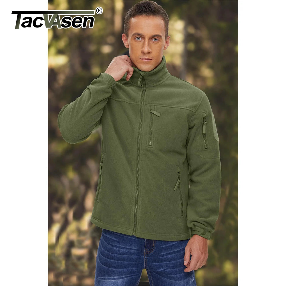 Men’s Fleece Jacket – TACVASEN Warm Windproof Full-Zip Outdoor Coat with Multiple Pockets