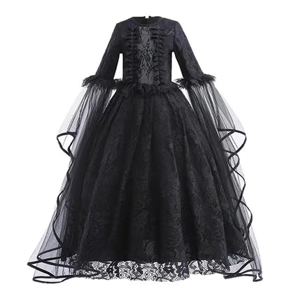 2025 Halloween Kids Evil Witch Costume – Maleficent-Inspired Black Tulle Dress for Fantasy Party & Cosplay