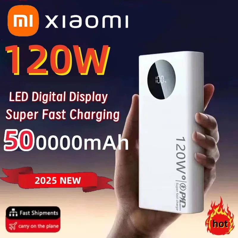 Xiaomi 120W 500000mAh High Capacity Power Bank – Fast Charging Portable Battery Charger for iPhone, Samsung, Huawei (2025 Model)