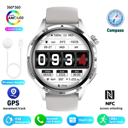 Smart Watch 5 Pro – GPS & NFC Men’s Smartwatch with 360×360 AMOLED Display, Bluetooth Call & IP67 Waterproof Heart Rate Monitor