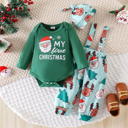 Ceeniu My First Halloween Baby Outfit – Boys Long Sleeve Letter Romper with Suspender Pants & Hat, Newborn Costume