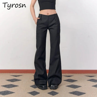 Women’s High-Waist Flare Pants – Solid Color Full-Length American Style Trousers | Straight-Leg All-Match Trendy Look