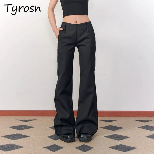 Women’s High-Waist Flare Pants – Solid Color Full-Length American Style Trousers | Straight-Leg All-Match Trendy Look