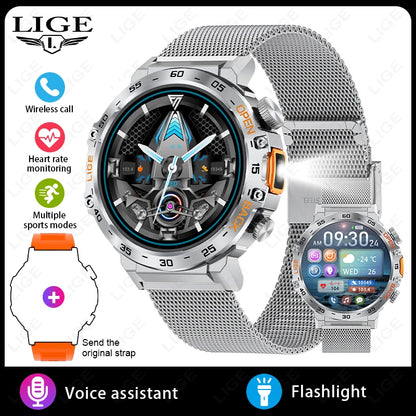 LIGE 2025 Smart Watch for Men – 360×360 AMOLED HD Display Waterproof Fitness Smartwatch with Flashlight (Android & iOS Compatible)