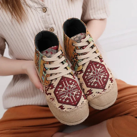 Women’s Bohemian Grass Woven Flat Espadrilles – Comfortable Lace-Up Non-Leather Casual Shoes