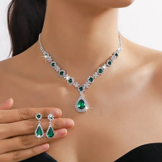 2pcs Elegant Waterdrop Rhinestone Jewelry Set – Women’s Wedding Bridal Necklace & Stud Earrings