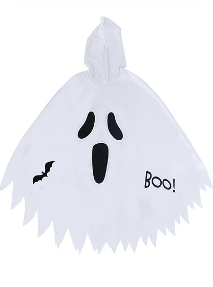 2025 Halloween Kids Costume – Glowing White Scream Ghost Face with Ghost Cape, Party & Dance Dress