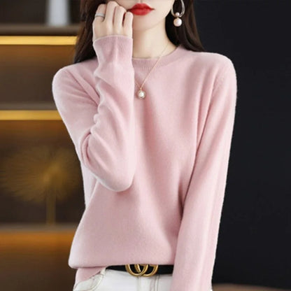 Women’s Basic O-Neck Sweater – Autumn/Winter Solid Knit Pullover