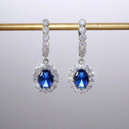 2025 Elegant Women Drop Earrings – Silver Color Inlaid Blue & White Zirconia Classic Wedding Party Jewelry