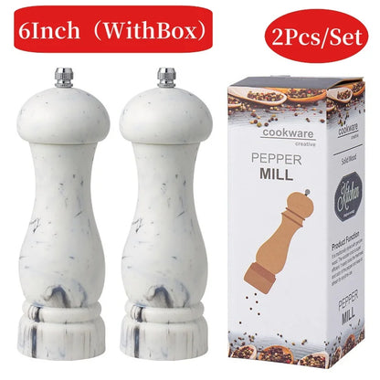 6-Inch Manual Salt & Pepper Grinder – Marble Patterned Spice Mill for Seasoning, BBQ, and Cooking