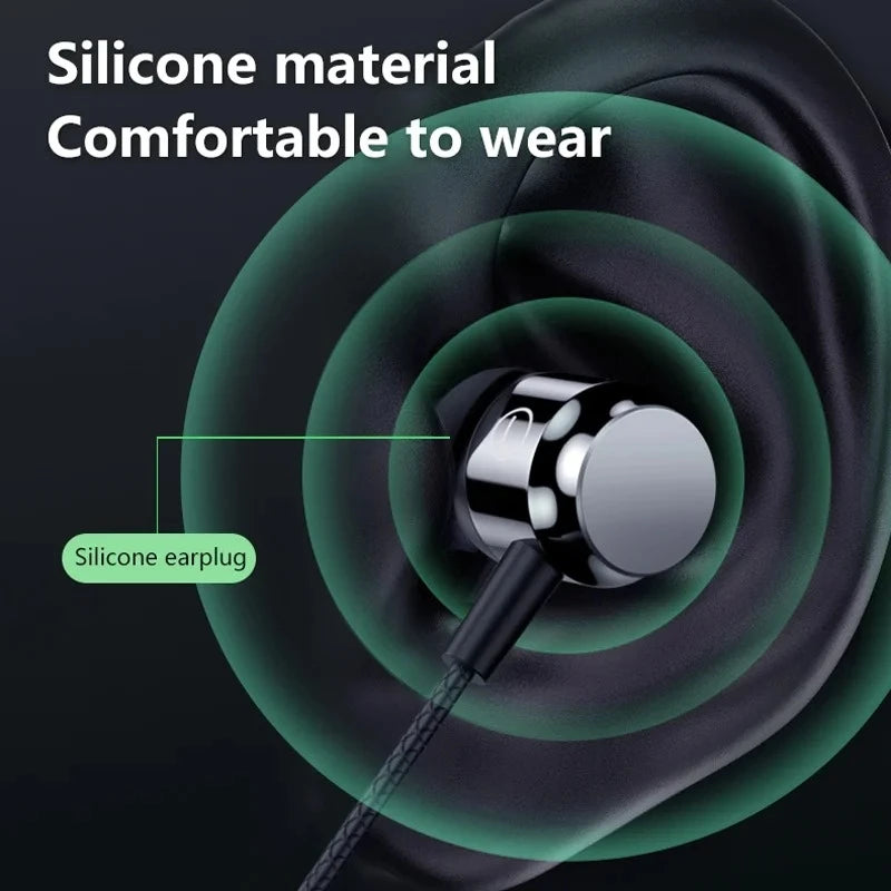 Wired Earphones with Mic - Metal Magnetic HiFi Stereo Headphones 3.5mm/Type-C for Gaming & Music