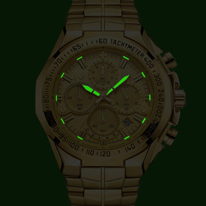WWOOR Men’s Luxury Gold Chronograph Watch – Big Dial Waterproof Quartz Wristwatch