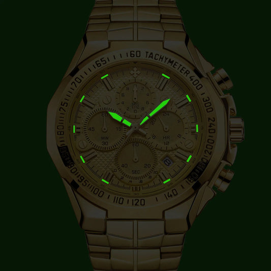 WWOOR Men’s Luxury Gold Chronograph Watch – Big Dial Waterproof Quartz Wristwatch