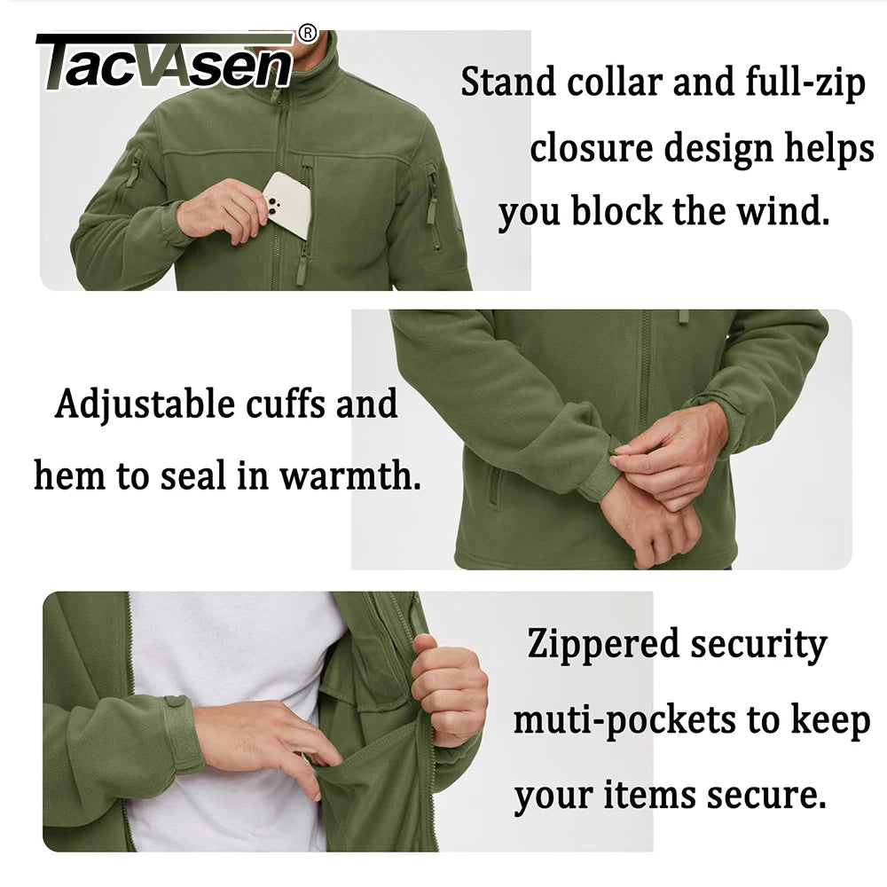 Men’s Fleece Jacket – TACVASEN Warm Windproof Full-Zip Outdoor Coat with Multiple Pockets