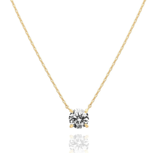 Shevalues 14K Gold Plated Crystal Solitaire Necklace – Dainty Cubic Zirconia Choker for Women, Elegant Fashion Jewelry