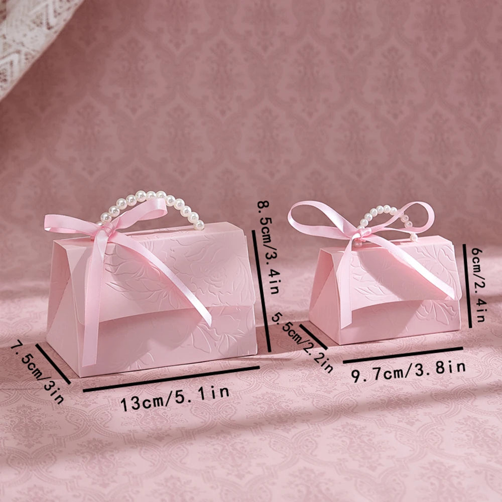 10Pcs Pink Paper Gift Boxes – 3D Flower Design with Pearl Handle for Party & Holiday Gift Packaging
