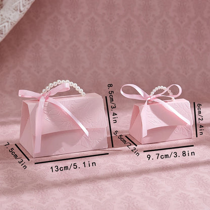 10Pcs Pink Paper Gift Boxes – 3D Flower Design with Pearl Handle for Party & Holiday Gift Packaging