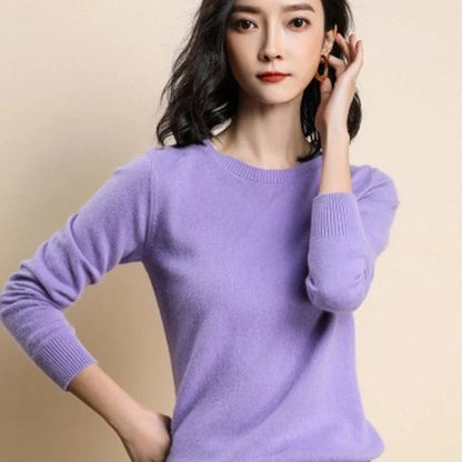 Women’s Basic O-Neck Sweater – Autumn/Winter Solid Knit Pullover