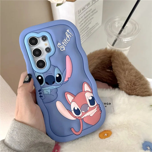 Stitch Angel Phone Case for Samsung Galaxy S24 S23 S22 S25 Ultra FE A56 A55 A53 A52 A54 A16 A35 5G Cartoon Silicone Phone Cover