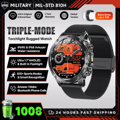 2025 T-Rex 3 Smart Watch – 1.75” HD Large Screen Military Sport Smartwatch with Dual-Band GNSS, Compass & IP68 Waterproof Rating