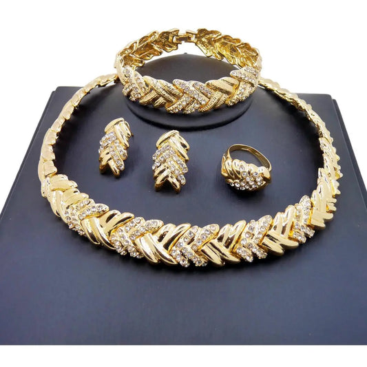 18K Gold Plated Crystal Jewelry Set for Women – Clear Rhinestone Necklace & Earrings Elegant Fashion Accessories Gift