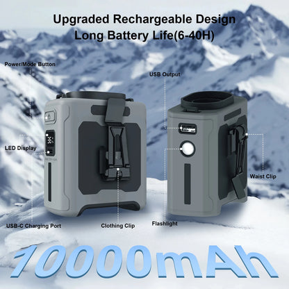 Waist Clip Fan Portable Mini Hanging Neck Fan USB Rechargeable Fan Small Outdoor Camping Sports Waist Fan with Power Bank LED Li