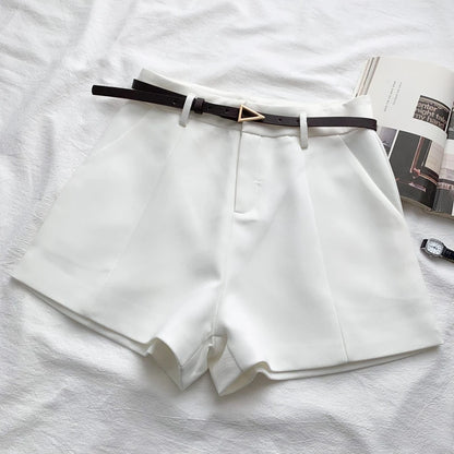 Women Casual A-line High Waist Shorts with Belt – Chic Office Lady Vintage Style Trousers for Spring & Summer