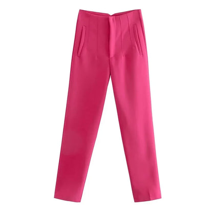 MUJER High-Waist Office Pants – Women’s Formal Pencil Trousers in Black, Pink & White