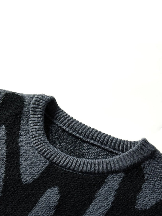 Men’s Jacquard Knit Sweater – Autumn/Winter Irregular Contrast Color Pullover