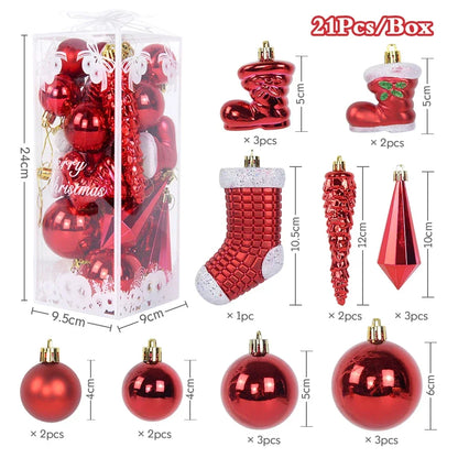 21Pcs Christmas Ball Ornaments Set – Ice Pendant Xmas Tree Hanging Decorations for Home, Navidad 2025 New Year Gift