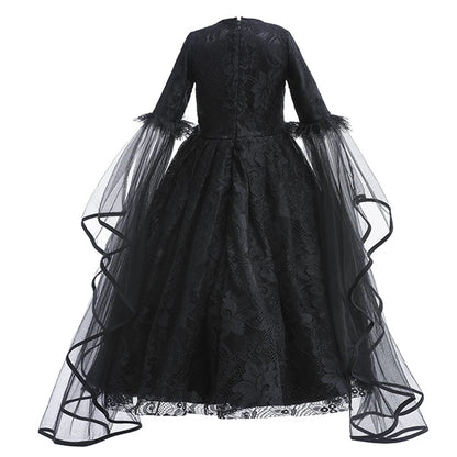 2025 Halloween Kids Evil Witch Costume – Maleficent-Inspired Black Tulle Dress for Fantasy Party & Cosplay