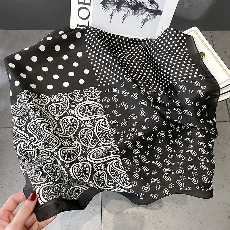 2025 Satin Imitation Print Silk Scarf Square Women Neck Scarves Wrap Headkerchief Beach Hair Band Women's Bandana