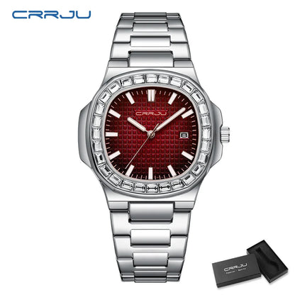 CRRJU Luxury Men’s Stainless Steel Quartz Watch – High-Quality Fashion Wristwatch with Calendar Display