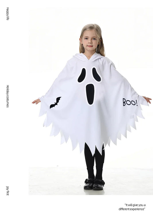 2025 Halloween Kids Costume – Glowing White Scream Ghost Face with Ghost Cape, Party & Dance Dress