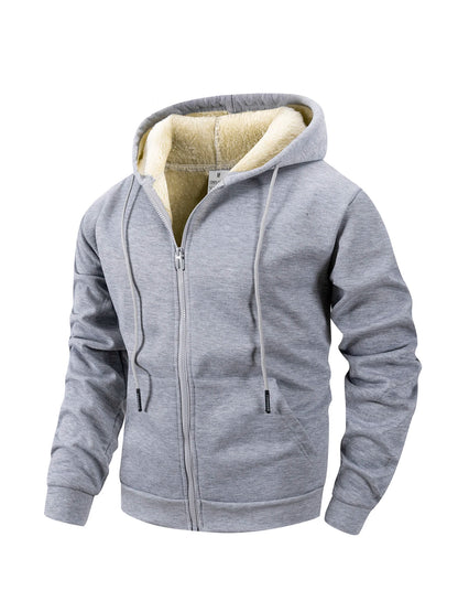 Men’s Fleece Hooded Jacket – Winter Warm Windproof Zipper Heavyweight Sweatshirt Coat