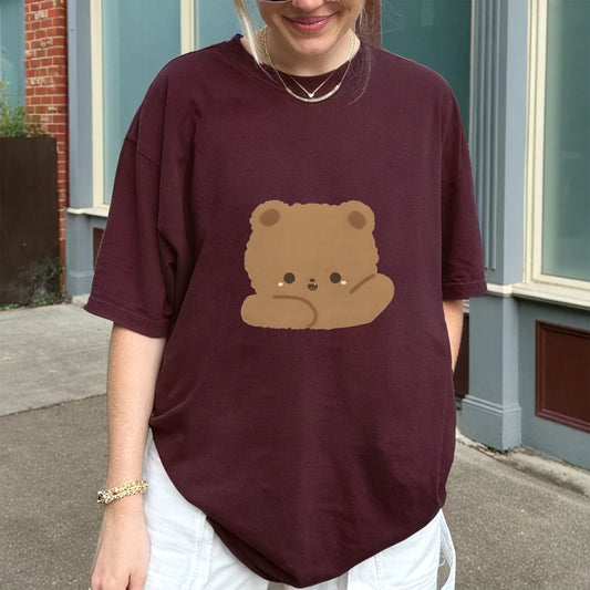 2025 New Y2K Women’s Oversized T-Shirt – Cute Bear Print Cotton Summer Top, Loose Fit Streetwear