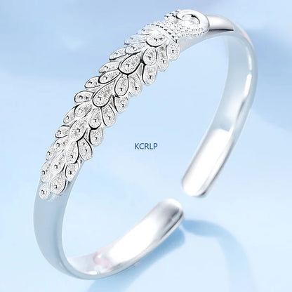 KCRLP 925 Sterling Silver Peacock Bracelet – Elegant Opening Screen Bangle for Women, Wedding & Party Jewelry Gift