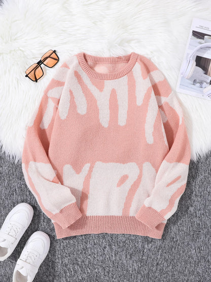 Men’s Jacquard Knit Sweater – Autumn/Winter Irregular Contrast Color Pullover