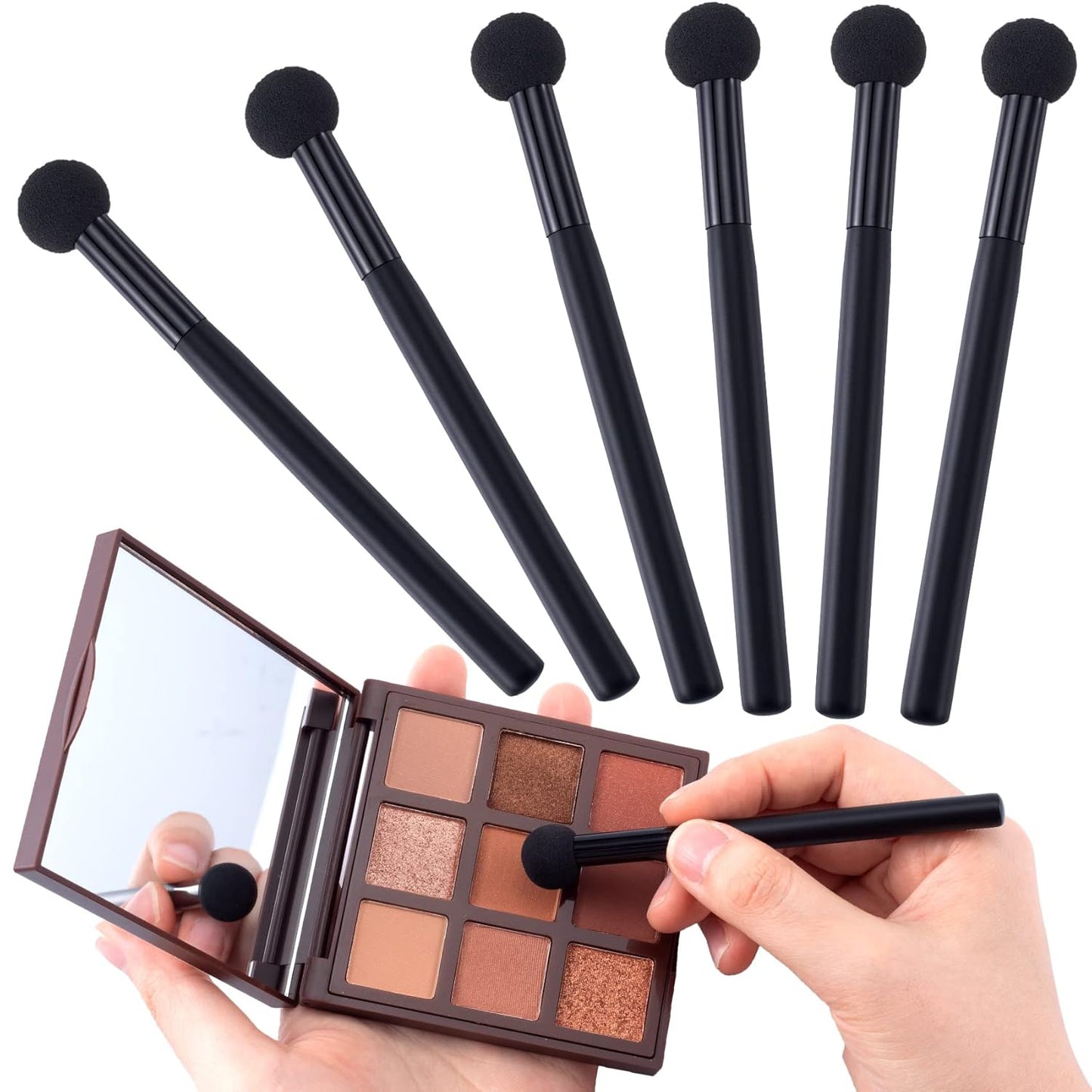 6Pcs Sponge Makeup Applicator with Handle, Sponge Eyeshadow Applicators Makeup, Eyeshadow Sponge Brush, Cotton Eye Makeup Eyeshadow Brushes Set for Women Girls (4.5 Inch Long) Washable