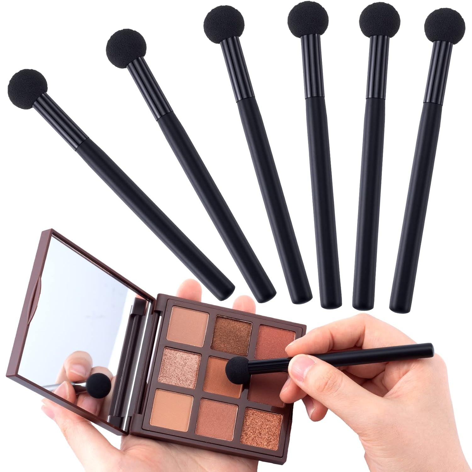 6Pcs Sponge Makeup Applicator with Handle, Sponge Eyeshadow Applicators Makeup, Eyeshadow Sponge Brush, Cotton Eye Makeup Eyeshadow Brushes Set for Women Girls (4.5 Inch Long) Washable